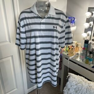 Under Armour Men's Polo - White with Dark Stripes
